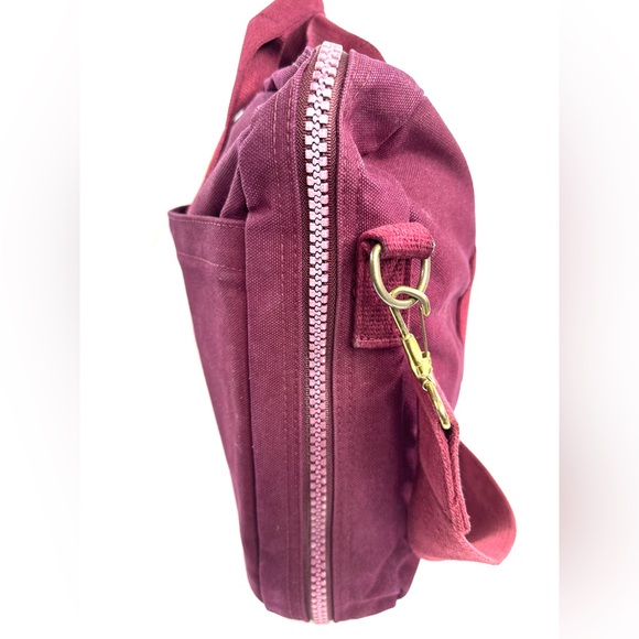Lands End Vintage Y2K Burgundy Maroon Waxed Canvas Laptop Briefcase Bag Business - Picture 8 of 11